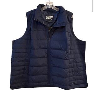 Lands' End Women's 2X Deep Sea Navy Blue Down Puffer Vest Quilted Lightweight
